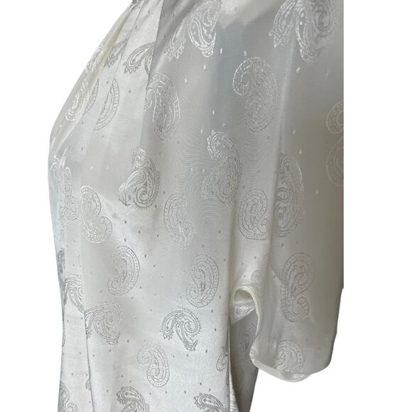 Vintage Cream Satin High Neck Pleated Paisley Print Blouse Size Medium - Picture 4 of 9